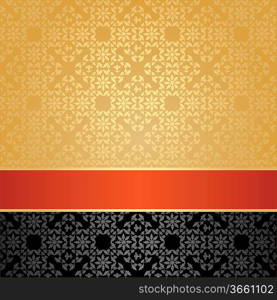 Seamless pattern, floral decorative background, orange ribbon