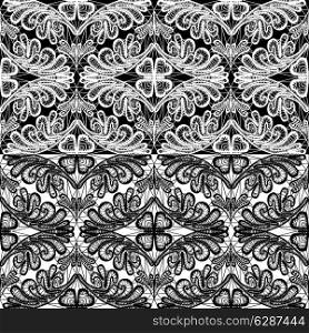 Seamless pattern - floral lace ornament - white and black background