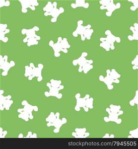 Seamless pattern for background, composed of silhouettes of little Teddy bear on a green background