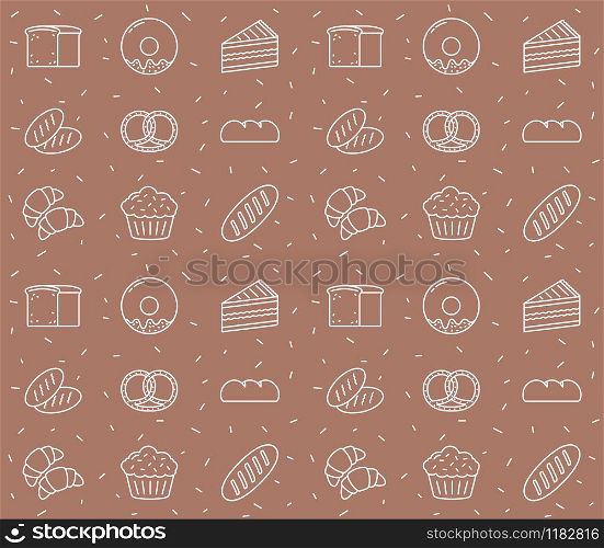 Seamless pattern for bakery with line icons on brown background, vector eps10 illustration. Bakery - Seamless Pattern