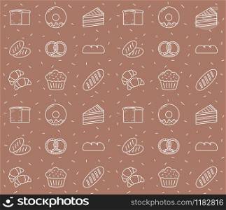 Seamless pattern for bakery with line icons on brown background, vector eps10 illustration. Bakery - Seamless Pattern