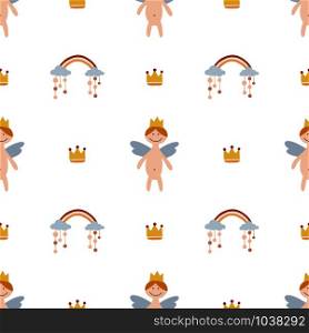 Seamless pattern for children with princess. Pastel colors. For printing on paper and fabric. Vector illustration. Seamless pattern for children