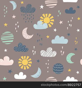 Seamless pattern for children with sun moon vector image