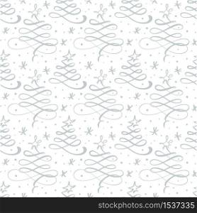 Seamless pattern for Christmas on a white background with doodle calligraphy xmas tree and snowflakes. for a luxurious gift wrapping paper, t-shirts, greeting card.. Seamless pattern for Christmas on a white background with doodle calligraphy xmas tree and snowflakes. for a luxurious gift wrapping paper, t-shirts, greeting card