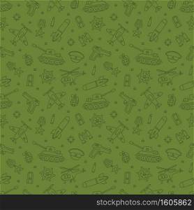 Seamless pattern for Defender of the Fatherland Day 23 february and Victory day 9 may. Hand drawn vector illustration on green background. Seamless pattern for Defender of the Fatherland Day 23 february and Victory day 9 may.