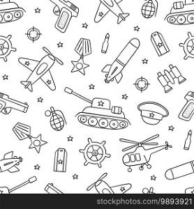 Seamless pattern for Defender of the Fatherland Day 23 february and Victory day 9 may. Hand drawn vector illustration on white background. Seamless pattern for Defender of the Fatherland Day 23 february and Victory day 9 may.