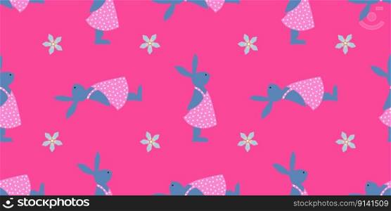 Seamless pattern for easter. Easter bunnies. Bright colours. Texture for wrapping paper. Happy holidays. Spring flowers. Blue pink. Seamless pattern for easter. Easter bunnies. Bright colours. Texture for wrapping paper. Happy holidays. Spring flowers. Blue pink.