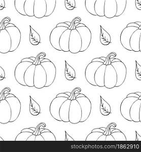 Seamless pattern for Halloween design. Vector illustration in hand draw style. Coloring print with cute pumpkins and leaves. Seamless pattern for Halloween design. Vector illustration in hand draw style