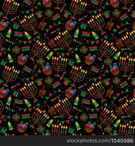 Seamless pattern for Kwanzaa with traditional colored and candles.. Seamless pattern for Kwanzaa with traditional colored and candles representing the Seven Principles or Nguzo Saba .