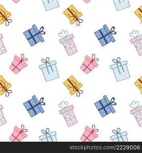 Seamless pattern for New year and Christmas. Vector background with gifts for the holiday. Illustration of birthday