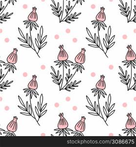 Seamless pattern for sewing clothes and printing on fabric. Floral ornament. Branches and grasses. Vector illustration in doodle style. Hand drawn drawing.