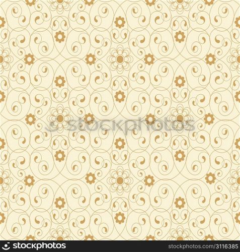 ""Seamless pattern from; beige flowers and leaves(can be repeated and scaled in any size)""
