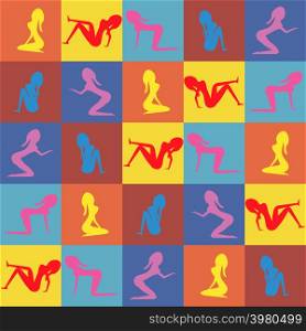 Seamless pattern from different poses of girls.