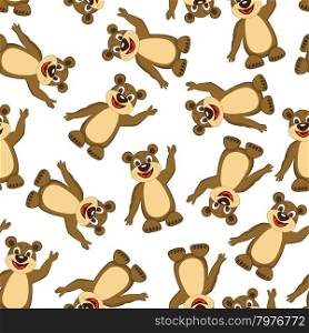 Seamless Pattern From Funny Cartoon Character Bear With Smile and Waving Paw Over White Background. Hand Drawn in Front View Elegant Cute Design. Vector illustration.