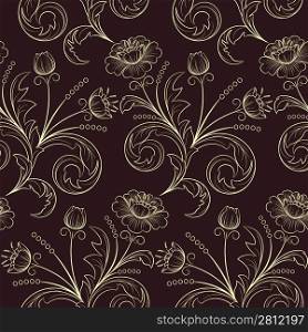 Seamless pattern from gold flowers and leaves(can be repeated and scaled in any size)