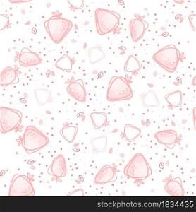 Seamless pattern from set of red doodle hand drawn strawberries. Vector illustration. EPS 10