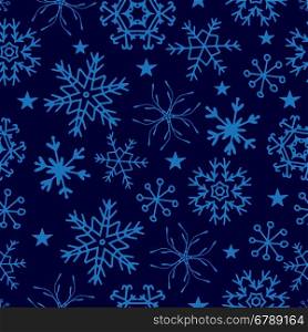 Seamless pattern from snowflakes on deep blue background. Seamless pattern from snowflakes on deep blue background.