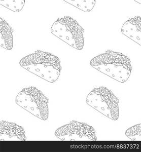 Seamless pattern from Tacos looking in different directions. Traditional Latin American cuisine. Mexican food. Isolate. Good for poster, banner, menu, brochure or label, price or web wallpaper. EPS