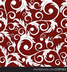 Seamless pattern from white abstract plants on a red background (can be repeated and scaled in any size)
