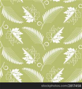 Seamless pattern from white leaves on the green background.(can be repeated and scaled in any size)
