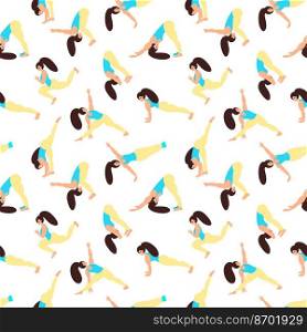 Seamless pattern girl doing yoga. Sports, training. The concept of a healthy lifestyle. Vector illustration. girl doing yoga pattern. Sports. healthy lifestyle