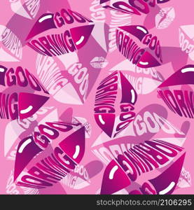 Seamless pattern. Goodmorning glamorous pink and white lips. Vector illustration.