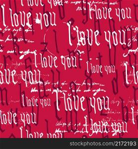 Seamless pattern Gothic Text I love you, hand written words.Sketch, doodle, lettering, hearts, happy valentines day. Vector illustration pink background for wrapping paper, greeting cards, invitations. Seamless pattern Gothic Text I love you, hand written words.Sketch, doodle, lettering, hearts, happy valentines day. Vector illustration pink background