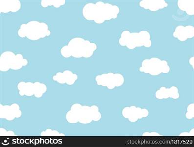 Seamless pattern hand drawn cloudy different on blue sky background. Vector illustration