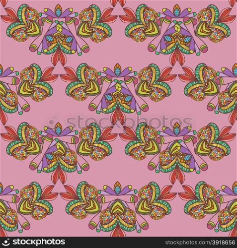 Seamless pattern. Hand drawn seamless pattern from ethnic elements on pink background. . Seamless pattern. Hand drawn seamless pattern from ethnic elements on pink background. Mandala seamless pattern..