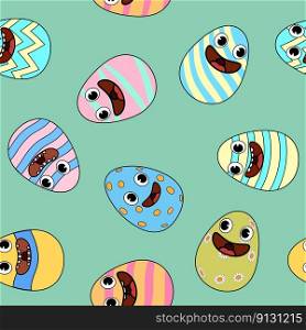 Seamless pattern Happy Easter groovy eggs festive background. Wallpaper, gift fabric wrapping paper, prints vector illustration. Seamless pattern Happy Easter groovy eggs festive background