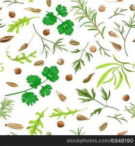 seamless pattern herbs and spices. Seamless pattern herbs and spices. Decorative colorful background can be used in posters, wallpapers, textile. Vector illustration.