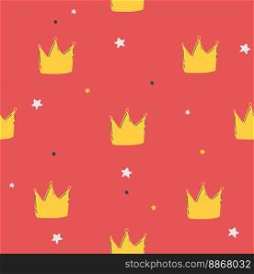 Seamless pattern in retro style with a gold crown on a white background. Can be used for wallpaper, pattern fills, web page background, surface textures. Vector Illustration. Seamless pattern in retro style with a gold crown on a white background. Can be used for wallpaper, pattern fills, web page background, surface textures. Vector Illustration.