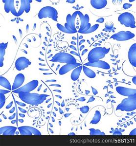 Seamless pattern in the Russian traditional style. Gzhel painted. Vector illustration.