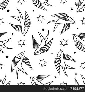 Seamless pattern in the style of old school tattoo. Vector illustration. pattern with swallows in old-school tattoo style