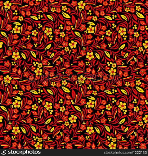 Seamless pattern in traditional russian khokhloma style. Vector seamless pattern in traditional russian khokhloma style