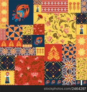 Seamless pattern in Ukrainian style. Ukrainian ethnic pattern in patchwork style. Vector illustration.. Seamless pattern in Ukrainian style. Ukrainian ethnic pattern in patchwork style. Vector illustration