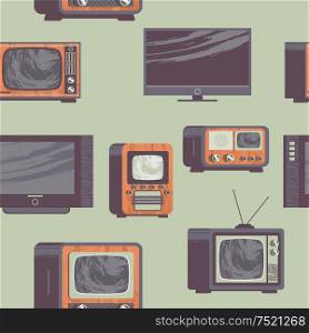 Seamless pattern in vintage retro style. Collection of old vintage and modern TVs.. Seamless pattern. Old and modern TVs. Vector illustration in retro style.