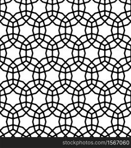 Seamless pattern Islam patterns in black and white in average thickness lines with rounded corners. Seamless geometric ornament with rounded corners