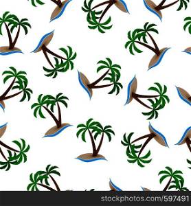 Seamless pattern, island with palm trees in the sea. Design for backgrounds, Wallpapers, covers, packaging and material.