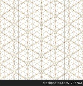 Seamless pattern japanese shoji kumiko.For template,fabric,textile,wrapping paper,laser cutting and engraving. Japanese pattern background vector.Compound ornament.Fine lines.Hexagon grid. Seamless japanese pattern shoji kumiko in golden.