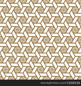 Seamless pattern japanese shoji kumiko.For template,fabric,textile,wrapping paper,laser cutting and engraving. Japanese pattern background vector.Compound ornament.Hexagon grid. Seamless japanese pattern shoji kumiko in golden.