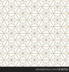 Seamless pattern japanese shoji kumiko.For template,fabric,textile,wrapping paper,laser cutting and engraving. Japanese pattern background vector.Fine and average lines.Hexagon grid.. Seamless japanese pattern shoji kumiko in golden.