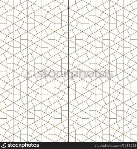 Seamless pattern japanese shoji kumiko.For template,fabric,textile,wrapping paper,laser cutting and engraving. Japanese pattern background vector.Fine lines.. Seamless japanese pattern shoji kumiko in golden.