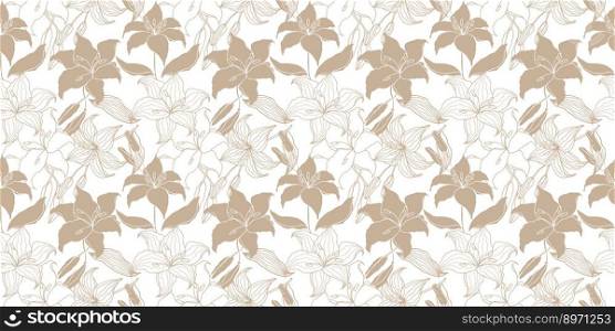 Seamless pattern. Lily flower hand drawing background. Floral Seamless Pattern with hand drawn golden flowers lilly