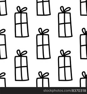 Seamless pattern made from doodle gift boxes with bow. Isolated on white. Vector stock illustration.. Seamless pattern made from doodle gift boxes with bow. Isolated on white background. Vector stock illustration.