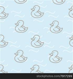 Seamless pattern made of small ducks, floating on the waves
