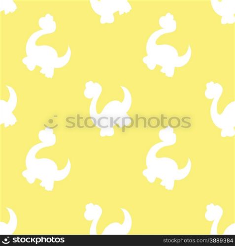 Seamless pattern made of white small dinosaur silhouettes on yellow background
