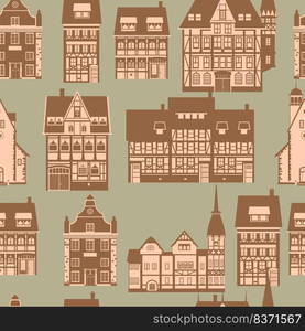 Seamless pattern medieaval old city, flat style. Autumn landscape city architecture. Wrapping paper, wallpaper background. Seamless pattern medieaval old city, flat style. Autumn landscape city architecture