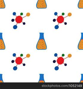 Seamless pattern molecule and flask, great design for any purposes. Chemical laboratory. School education vector background.. Seamless pattern molecule and flask
