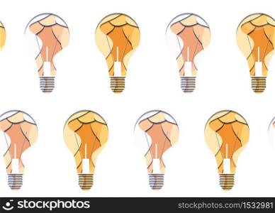 Seamless pattern of 3d bulbs cut from paper on white background. Vector texture for your creativity. Seamless pattern of 3d bulbs cut from paper on white background.